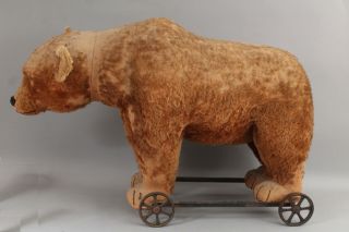 Large Antique Early 20thc Steiff Ride On Mohair Grizzly Teddy Bear Toy,  Nr