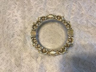 Vintage: 1940s Clear Glass Ashtray With Floral Metal Ring Around Top.  “nice”