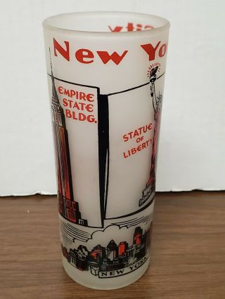 Vintage York City Souvenir Frosted Water Glass Red & Black