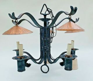 Arts And Crafts Mission Style Wrought Iron And Copper - Antique