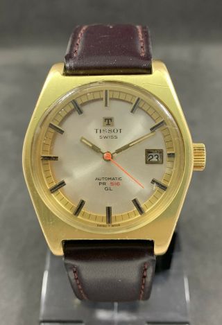 Vintage Mens Tissot Automatic Seastar Pr 516 Gl Gold Plate Wristwatch