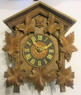Antique Cuckoo Clock Finely Carved With Eagle Headpiece,  3lb Weights ca.  1890s 2