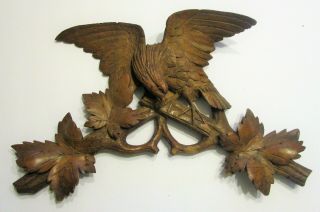 Antique Cuckoo Clock Finely Carved With Eagle Headpiece,  3lb Weights ca.  1890s 3