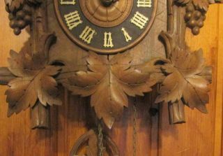 Antique Cuckoo Clock Finely Carved With Eagle Headpiece,  3lb Weights ca.  1890s 4