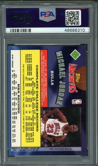 Michael Jordan Chicago Bulls 1992 Topps Archives Basketball Card 52 PSA 9 2