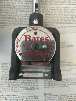 Vintage Bates Style " E " Numbering Machine Box,  Multiple Wheel Movement