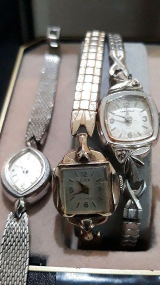 Vintage Ladies (3 Watch) Elgin 17 Jewels 10k Rgp Carabelle & Wittnauer.  All Runs.