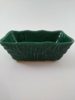 Vintage Upco 483 Pottery Dish Planter - Dark Green Glazed - Usa