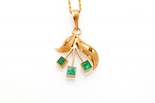Antique 1940s Retro $3000 1.  50ct Colombian Emerald 18k Gold Necklace 17 "