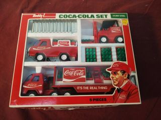 Coca Cola Vintage Buddy L 1976 Box " Brute " Steel Vehicles 5 Piece Set