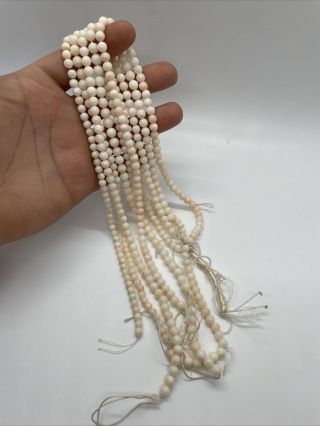 Vintage White Pink Coral Bead Necklace For Jewelry Making 99 Grams 5 Strand