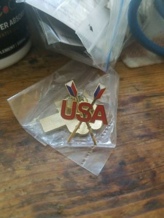 Team Usa Rowing Pin Red White And Blue Usa Red Letters Over Oars Pin Vintage