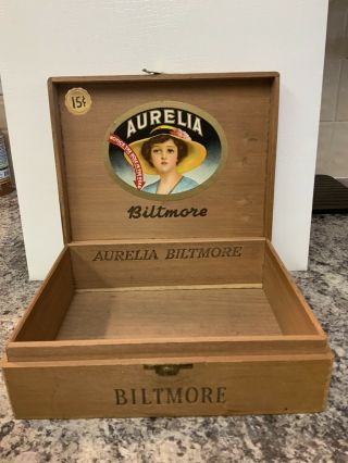 Vintage 1935 15 Cents Aurelia Biltmore Spanish Cedar Wooden Cigar Box
