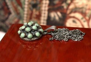 Vintage 925 Sterling Silver Mexico Turquoise Cluster Pendant Chain Necklace 18 "