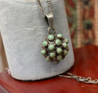 Vintage 925 sterling silver Mexico turquoise cluster pendant chain necklace 18 