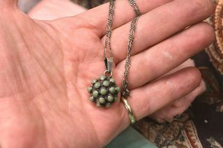 Vintage 925 sterling silver Mexico turquoise cluster pendant chain necklace 18 
