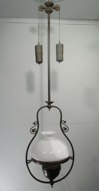 Antique Vintage Brass Oil Light Chandelier Glass 1 Lt.  Rewired