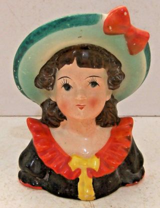 Vintage Small 4” Hand Painted Girl Lady Head Vase Hat & Ruffles Occupied Japan