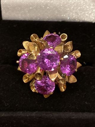 14k Gold 10 Ctw Purple Sapphire 9.  1g Cocktail Statement Ring Art Nouveau Deco