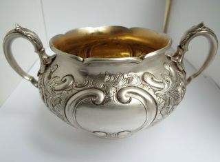 Fabulous Large V Heavy English Antique Victorian 1891 Sterling Silver Sugar Bowl
