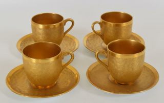 Four Antique Coalport Porcelain Gold Gilt Demitasse Cup And Saucer