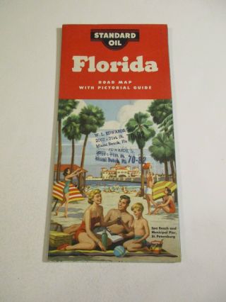 Vintage 1952 Standard Oil Florida State Highway Gas Station Travel Road Map 11