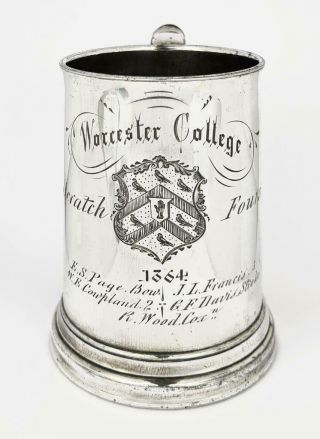Antique Worcester College Oxford 1864 Silver Plated Rowing Trophy Tankard