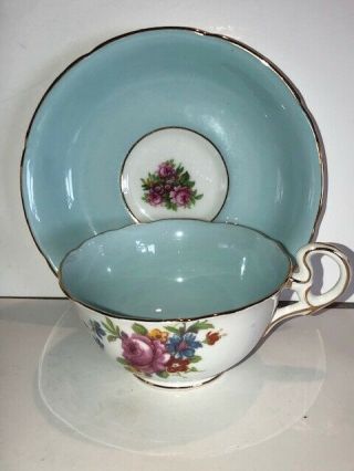Vintage Royal Grafton Fine Bone China Tea Cup And Saucer Light Blue & Flowers