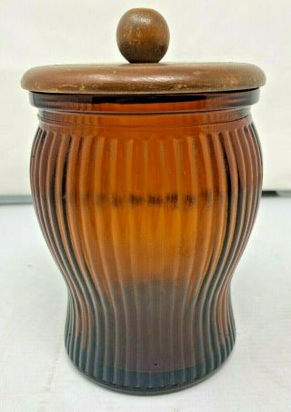 Vintage Humidor Dun Rite Ribbed Amber Glass Tobacco Cigar Jar Duraglas With Lid