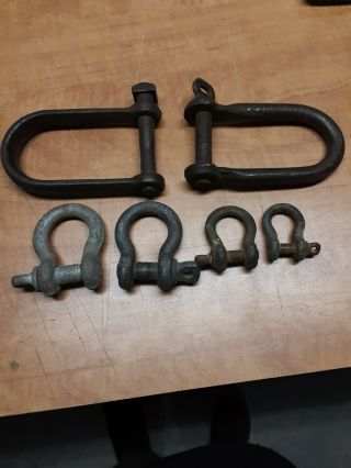 6 Vintage Heavy Duty Shackles Clevis Old Farm Hitch Towing Rigging Hardware