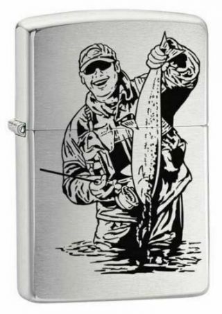 Cased Fisherman Zippo Lighter (zippo Code 200fish3)