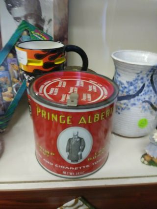 Vintage Prince Albert Tobacco Tin,  Red And White,  With Self Opener Key