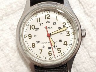 Vintage Timex Weekender Quartz Watch White Dial Luminous Hands Black Zulu Strap