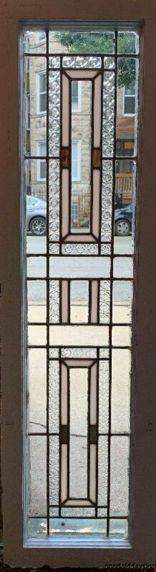 Antique Stained Leaded Glass Transom Sidelight Window Circa 1920 49 " X 14 "