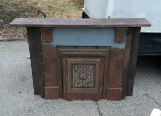 Antique Cast Iron Fireplace Surround W/ Summer Cover & Legs & Slate Mantle