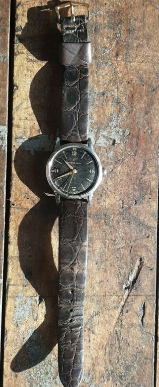 Vtg Eterna Matic Black Gilt Automatic Wind  Watch 1950 