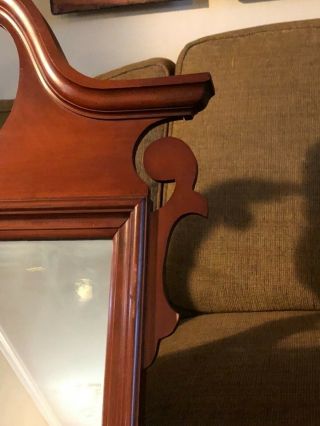 Vtg 1940s solid mahogany Queen Ann mirror carved twist spindle crest 4