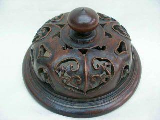 Fine Antique Chinese Hand Carved Hardwood Vase Lid Cover.