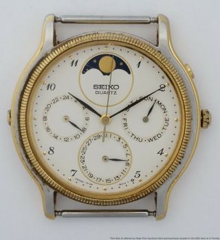 Vintage Seiko 7f39 - 6029 Moon Phase Calendar Mens 2 Tone Watch