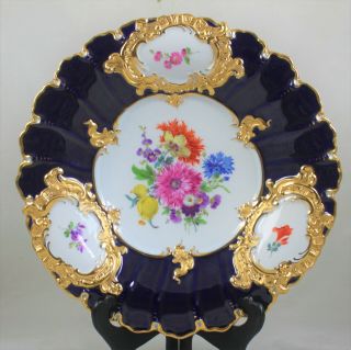 Vintage Meissen Cobalt Blue & Gold Floral Cabinet Plate Charger