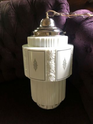 Antique Art Deco Skyscraper Cake Tier Glass Light Shade Fixture Chandelier 1930