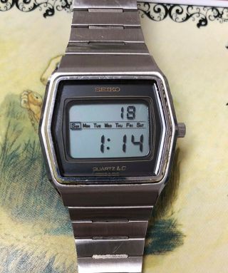 Vintage Mens Seiko Quartz Lcd Watch Stainless Steel 0139 5019 71775