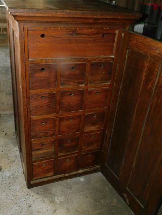 16 Drawer Country Store Oak Parts Cabinet Apothecary Paneled Sides