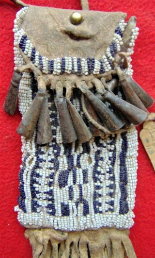 ANTIQUE NATIVE AMERICAN BLACKFOOT BEADED LEATHER BAG FROM RANCH ESTATE 2