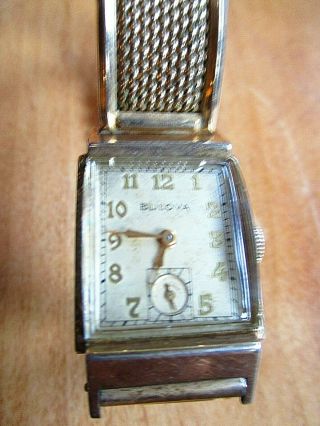 Vintage Bulova Mens Classic Tank Style Wrist Watch 17j 10k Rgp Runs