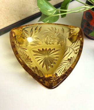 Vintage Large Amber Glass Triangular Ashtray