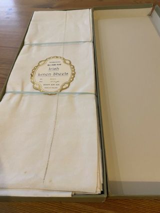Lovely Boxed Vintage Irish Linen Boxed Sheets 90 X 108 Inch