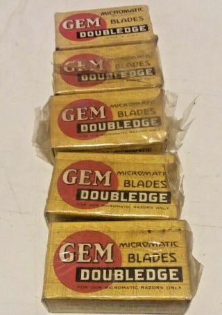 5 Packs Of Vintage Gem Micromatic Doubledge Razor Blades Nos
