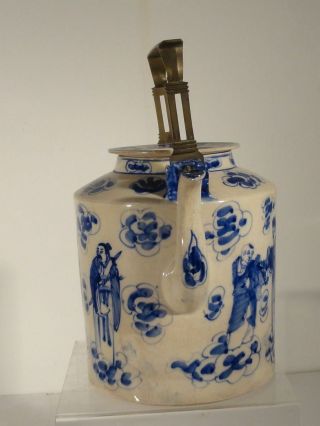 Antique Chinese Underglaze Blue and White Soft Pace Teapot Immortals Scholars 4