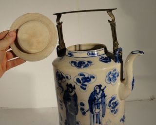 Antique Chinese Underglaze Blue and White Soft Pace Teapot Immortals Scholars 6